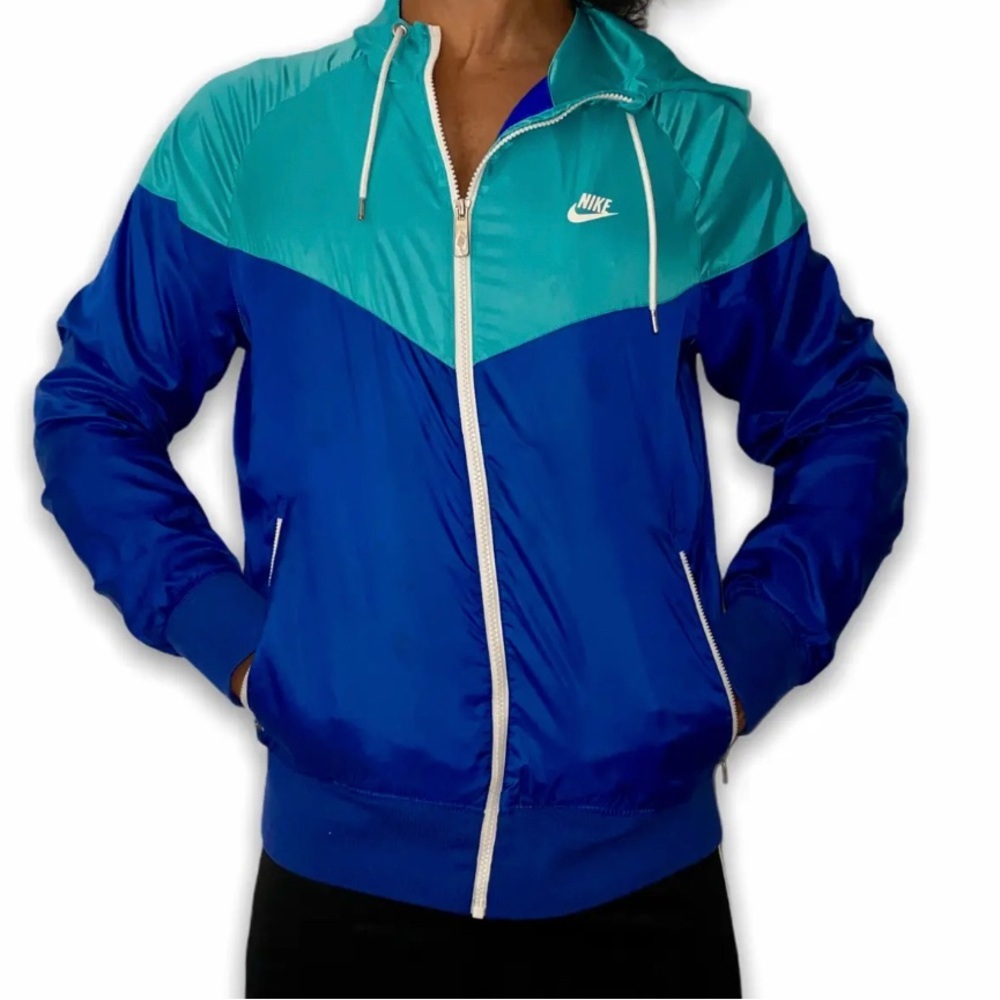 Vintage Nike Windrunner Jacket Blue Teal Y2K Hooded Windbreaker XS